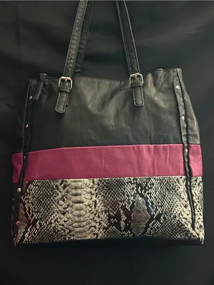 Black & Magenta Snake-Trim Tote Shoulder Bag thumbnail 1