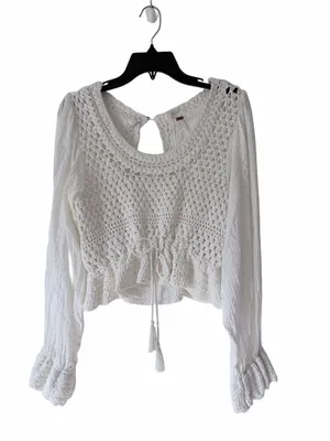 Free People Megan Crochet Top Creamy White Boho Long Sleeve Blouse size large thumbnail 3