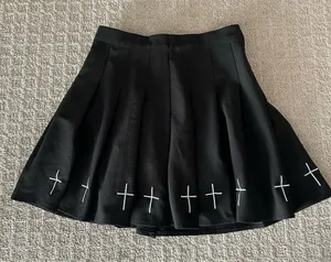 XMM Black Midi Skirt Skort White Crosses Knit Womens Size‎ 1 Goth Retro Gothic thumbnail 1