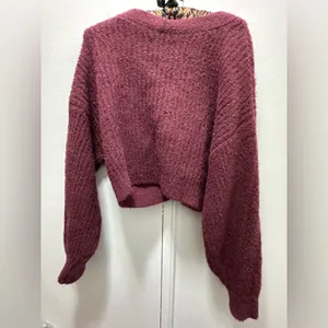 Abercrombie & Fitch Soft A&F Collection cozy burgundy cropped cardigan thumbnail 2