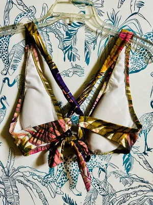 Shade & Shore Tropical Knot-Front Bikini Top - Purple/Yellow thumbnail 3