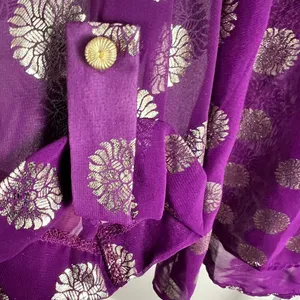 Francesca's Purple Sheer Metallic Silver Sunburst Blouse Large thumbnail 11