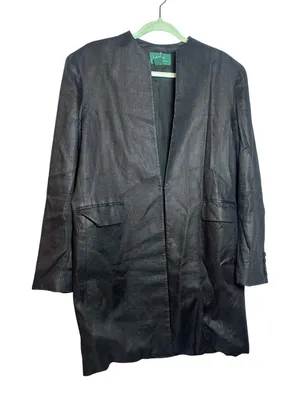 Lauren Ralph Lauren Black 100% Linen Collarless Longline Blazer Jacket Size 14 thumbnail 1