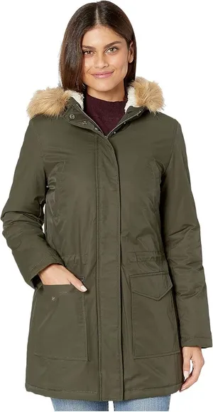 Tommy Hilfiger Women's Sherpa Lined Hood Parka Jacket in army green. Size Small thumbnail 1