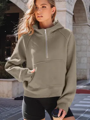 Automet Scuba Hoodie Half Zip Cropped Size Medium Mocha Athleisure thumbnail 11