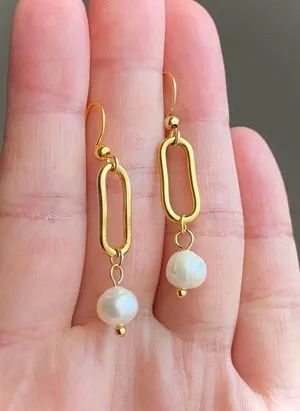Handmade gold tone stainless steel natural shell pearls chic fairy boho vintage style dangle earrings💖 thumbnail 5