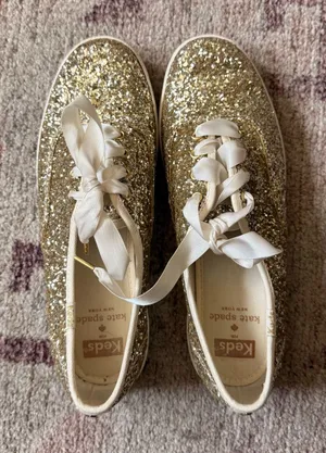 Keds x Kate Spade Gold Glitter Ribbon Lace-Up Sneakers thumbnail 1