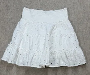 American Eagle Women S White‎ Boho Cottagecore Eyelet Coastal Fairy Mini Skirt thumbnail 1