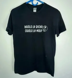 Gildan Unisex Black Cotton Inhala Lo Bueno Exhala Lo Malo Graphic Tee‎ Medium thumbnail 1