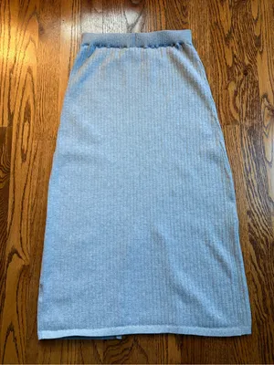 Free People Skyline Midi Skirt Gray Rib Knit Front Slit High Waist Size M thumbnail 4