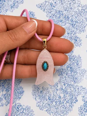Revolve x Adina Eden Pink Quartz Fish Pendant Faux Leather Rope Necklace Pink thumbnail 5