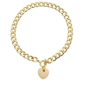 NWT Vera by New York bold chain and faux pearl heart choker thumbnail 2