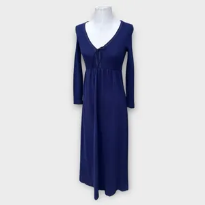 VTG 70s Hubba Hubba Maxi Sweater Dress Women’s Medium Blue Cottage Hippie Boho thumbnail 3