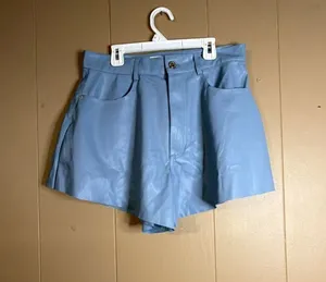 WeWoreWhat High-Rise Flare Faux Leather Shorts in Light Blue thumbnail 1