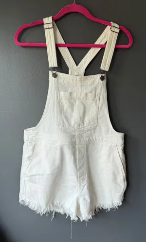 Aerie White Denim Short Overalls - Medium thumbnail 1