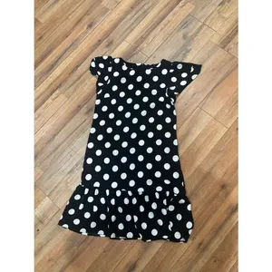 Black White Polka Dot Ruffle Hem Dress Size Medium Retro Chic Mini Dress M thumbnail 4