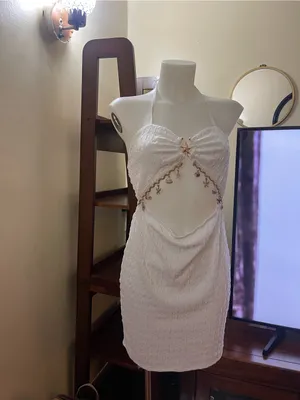 SHEIN White Cutout Halter Mini Dress with Star Charm size medium thumbnail 6