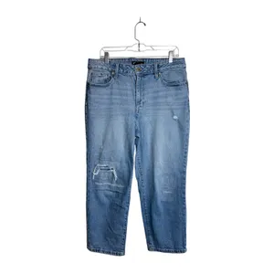 Maurices Edgely High Rise Relaxed Straight Ankle Jeans Light Wash Ripped thumbnail 2