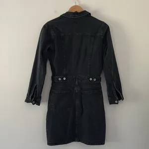 GAP Denim Mini Dress Long Sleeve Pocket in Black Wash‎ Button Front Size 4 thumbnail 6