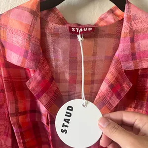 NWT STAUD Millie Dress Pink Plaid Sheer Maxi Bohemian Lagenlook Beachy Size 4 thumbnail 4