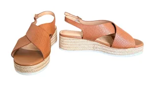 Alex Marie Women Brown Textured Leather Espadrille Wedge‎ Sandals 8.5M Boho chic thumbnail 1