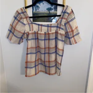 Alexander Jordan Blouse‎ Cream/Multi Plaid, sz M thumbnail 3