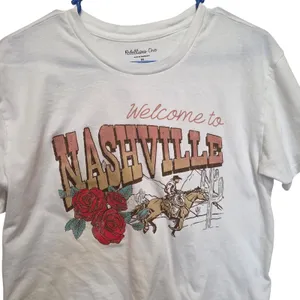Rebellious One White Welcome To Nashville Cowboy Western Graphic Tee Crop Medium thumbnail 2