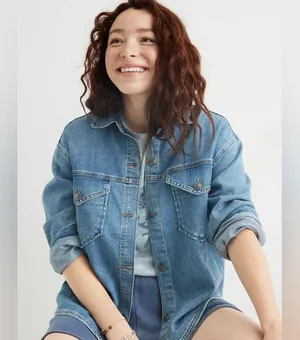Aerie Dark Wash Denim Shacket Shirt Jacket Oversized thumbnail 1