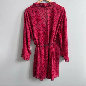 Natori Robe & Nightgown Set Red and Black Leopard Spots Ruffle Size Medium Large thumbnail 7
