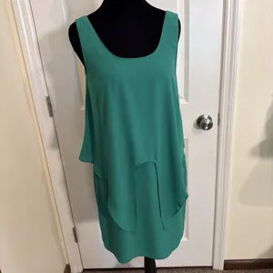 Amanda Uprichard Tie Front Overlay Dress Green Sleeveless Layered Poly Crepe 8 thumbnail 2