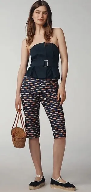 NWT!! Anthropologie MAEVE Fishing Lures Capri Pants Elastic Waist Cropped Medium thumbnail 1