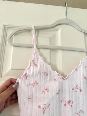 Brandy Melville Pink Floral Pointelle Nicolette Tank thumbnail 3