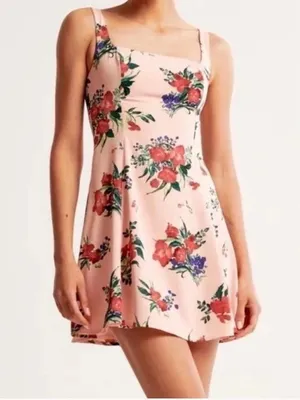Abercrombie and Fitch Fit and Flare Pink-peach Floral Sleeveless mini Dress M thumbnail 2