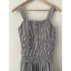 NWT OGL Striped Poplin Square Neck Smocked Midi Bra Dress Sz Medium Gray Stripe thumbnail 6