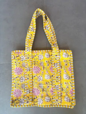 Farylina Jane Zip Closure Tote Bag Yellow Pink Floral thumbnail 2