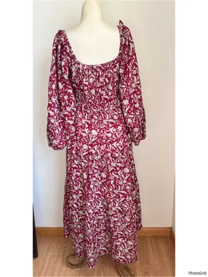 Anna Cate Milkmaid Smocked Burgundy Printed Dress Maxi Small thumbnail 2