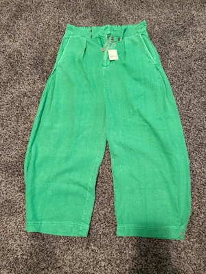 Free People Wide-Leg Pants Green thumbnail 1
