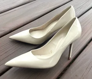 Classic Pointed-Toe Patent Stiletto Pumps in Cream🌷 thumbnail 1