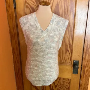 Vintage 80s Knit Sweater Vest Neutral Speckled V-Neck Sleeveless Boho Layering thumbnail 6