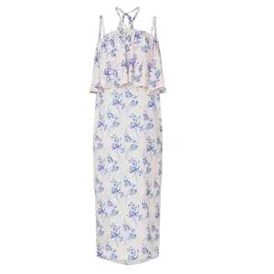 Osman Yousefzada Pink Floral Halter Midi Dress XS Party Vacation Designer $300 thumbnail 6
