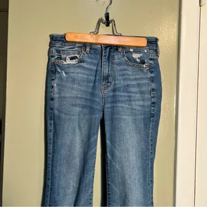 American Eagle Women's Sz 00 Regular Super Hi-Rise Flare Jean Distressed Raw Hem thumbnail 3