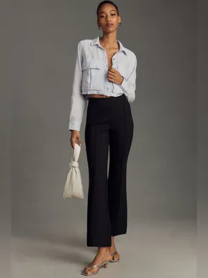 Anthropologie Maeve Margot Kick Flare Pull On Pants Stretch Patterned Workwear thumbnail 3