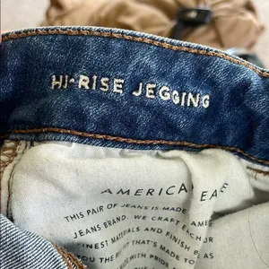 American Eagle Outfitters High Rise Blue Jeans with Distressing jegging thumbnail 10