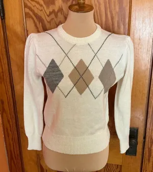 Vintage 80s hunters glen feminine argyle sweater thumbnail 6