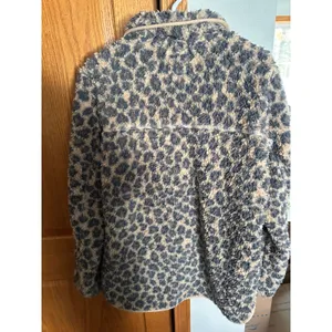 Abercrombie & Fitch Leopard Sherpa Fleece Quarter Zip Pullover Jacket Tan Grey L thumbnail 3