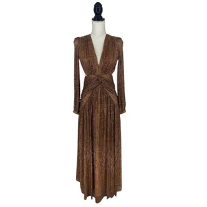 Gianni Bini Hazel‎ Metallic Chiffon Bronze Cutout Maxi Dress Size 2 NWT thumbnail 3