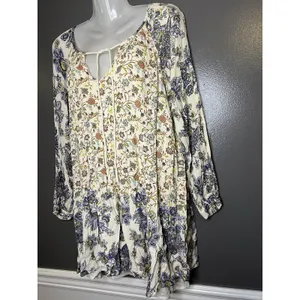 Free People Dress Womens Medium Multicolor Floral Long Sleeve Boho Shift Short thumbnail 4