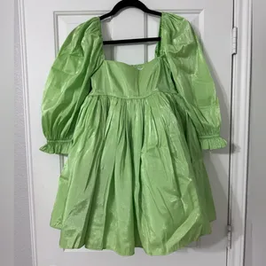 NWOT SELKIE The Puff Sleeve Dress in Avocado Green thumbnail 3