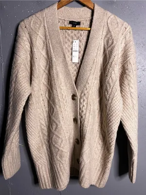 J. Crew Cable-Knit Merino Wool Alpaca Blend Cardigan Sweater Off White. Medium thumbnail 2
