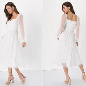 COPY - LULU's Bridal Shower Reception Swiss Dot Romantic Long Sleeve Midi Dress thumbnail 4